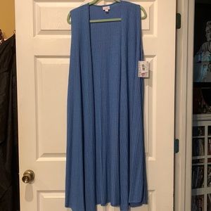 LuLaRoe Joy ribbed, blue, long vest. NWT